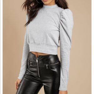 TOBI HEATHER GREY PUFF SLEEVE KNIT TOP